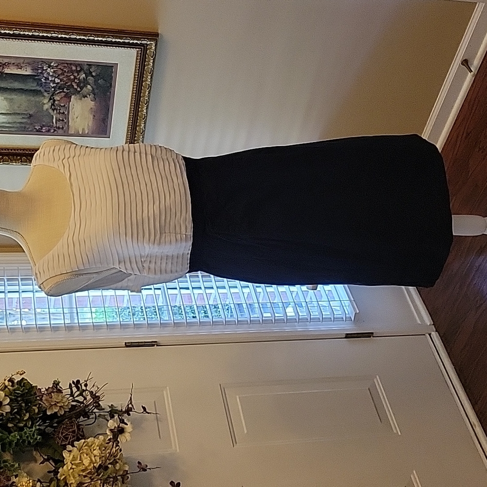 H&M dress white layered bodice navy blue straight skirt Sleeveless Lined 12 EUC…